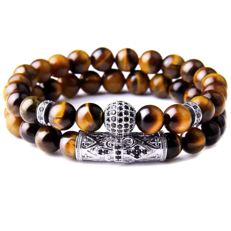 10mm Micro-inlaid Beaded Bracelet - Tiger Eye Set