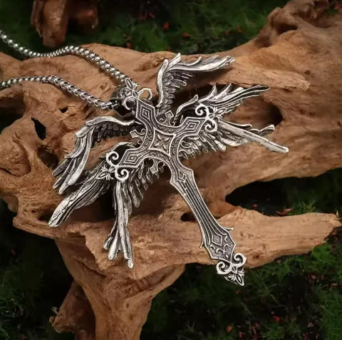 Six Winged Angel Wings Cross Necklace
