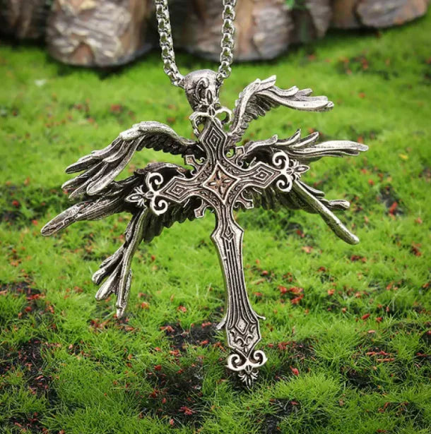Six Winged Angel Wings Cross Necklace